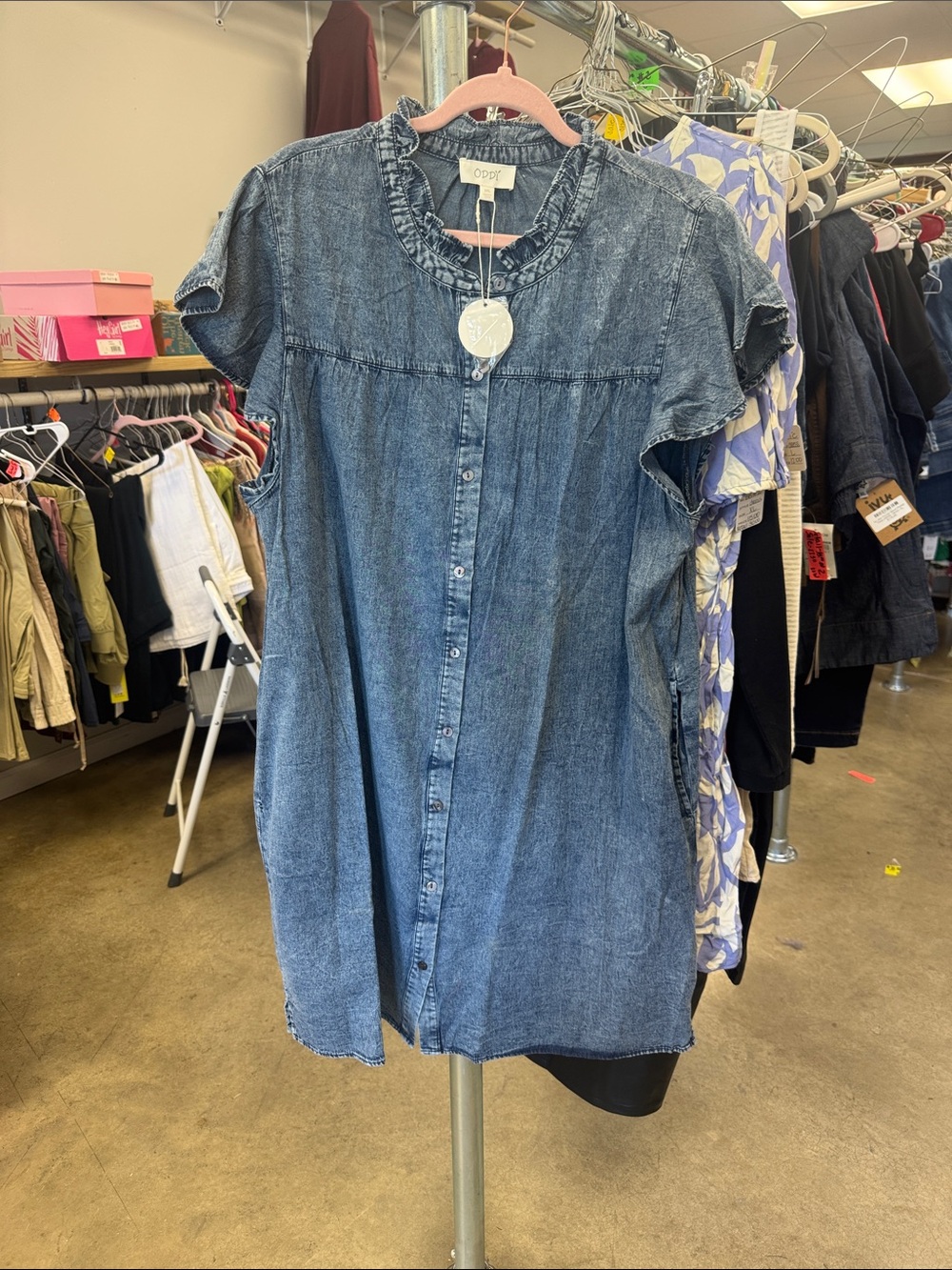 ODDY Washed Blue Denim Midi Dress